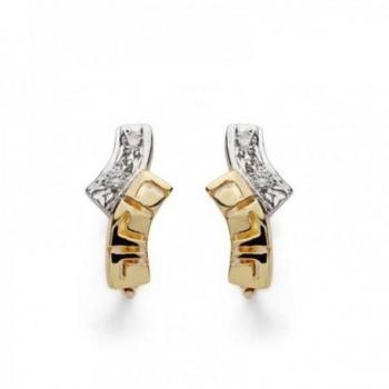 Pendientes oro bicolor 18k niña 13 mm. circonitas detalles formas combinadas