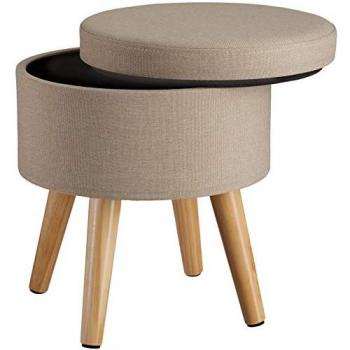 Taburete acolchado de almacenamiento Yumi efecto lino 150 kg con compartimento de almacenamiento, tapizado versátil y combinable, práctico para almacenar objetos en su interior