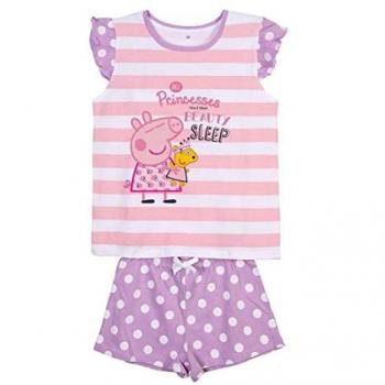Pijama corto de verano Peppa Pig rosa para niña, 100% algodón, 2 piezas, licencia oficial, talla 6 años