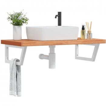 Estante de lavabo de pared de acero y madera maciza de haya Vidaxl Marrón