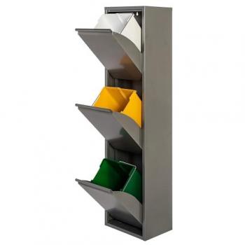 Cubo de Basura y Reciclaje Metálico Wellhome de 3 Compartimentos, 3x17l (51L) - Blanco Mate