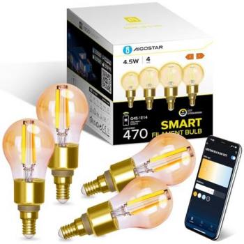 Bombilla Inteligente E14 Vintage Ámbar Regulable 4.5W 470LM Compatible con Alexa y Google Home (4 Unidades)