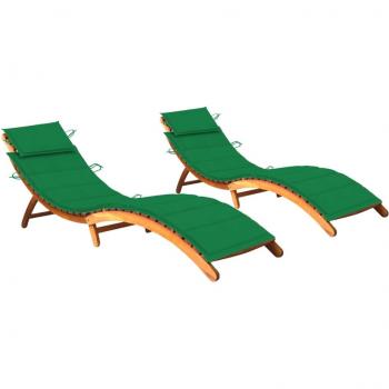 Acacia Wood Sun Loungers with Cushions - Set of 2