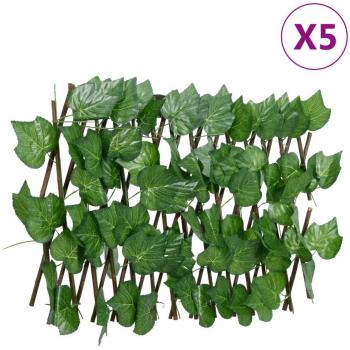 Enrejado Expansible de Parra Artificial VidaXL - Seto de Hojas Pantalla Verde, 5 uds, 180x30 cm