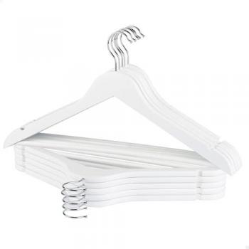 Pack de 10 Perchas de Madera Alta Calidad A, Color Blanco, Ganchos Giratorios 360º, con Muescas y Barra Inferior para Pantalones, Trajes y Camisas - Max Home