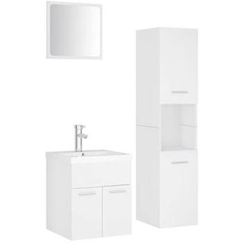 Conjunto de Muebles de Baño de Madera de Ingeniería Blanco con Armario, Lavabo Empotrado, Fregadero Escurridor, Grifo y Espejo