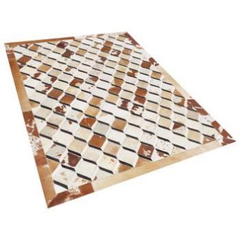 Alfombra de Piel de Vaca Patchwork Marrón 160 x 230 cm con Patrón Geométrico y Base de Fieltro Estilo Moderno Country