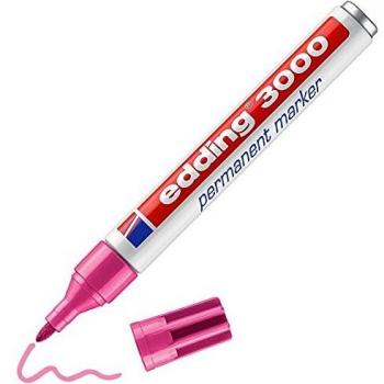 edding 3000 marcador permanente - rosa - 1 rotulador - punta redonda 1,5-3 mm - indeleble de secado rápido - resistente al agua y a los borrones - cartón, plástico, madera, metal, tela - universal