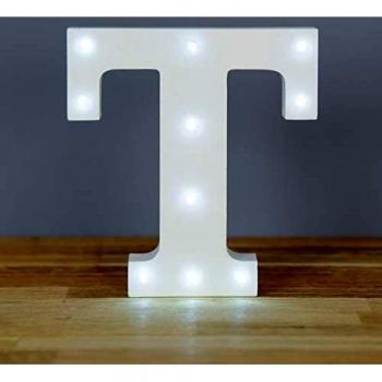 Up in Lights Muestra decorativa de madera blanca de las letras del LED - colgante de pared con pilas - Letra T