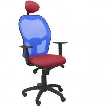PIQUERAS Y CRESPO Modelo Jorquera - Silla de oficina ergonómica con mecanismo sincro, brazos regulables y ajustable en altura - Respaldo de malla transpirable en color azul y asiento tapizados en tejido BALI color granate