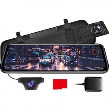 AZDOME Cámara de Coche 10 Mirror Dash CAM Espejo Retrovisor Pantalla táctil 170 °1080P Front y 150 °720P Camara Trasera Visión Nocturna Modo de estacionamient