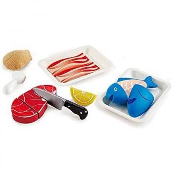 Hape Tasty Proteins Set | Wooden Pretend Play Food for Kids, Basic Play Velcro Cooking Ingredients and Accessories