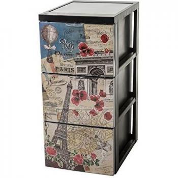Iris Ohyama SCF-303 Style Chest Armario de diseño con 3 cajones, Tema París Vintage, 39x29x61.5 cm
