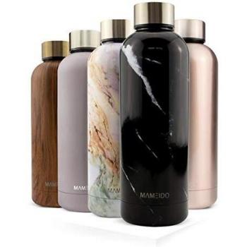 MAMEIDO Botella agua acero inoxidable 500ml Black Marble - Termo reutilizable, Cantimplora termica sin BPA, hermético para bebidas frías y calientes