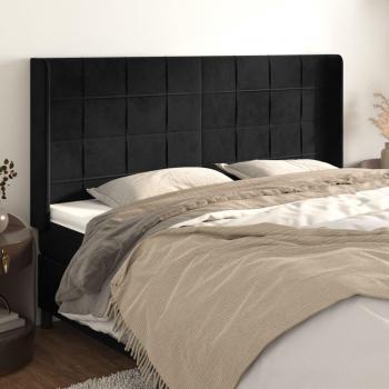 Cabecero de orejas negro de terciopelo 203x16x118/128 cm acolchado y antimancha