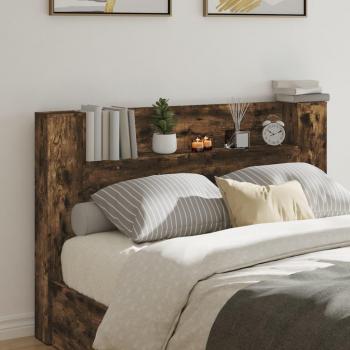 Cabecero de cama con contenedor y luz LED en roble ahumado 160x16,5x103,5 cm