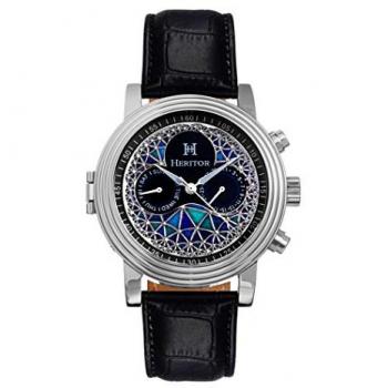 Heritor Automatic Men's Legacy Leather Band Watch with Day/Date - Black & Silver
