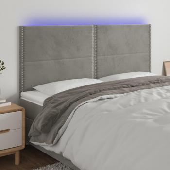 Cabecero LED gris claro 200x5x118/128 cm en terciopelo con luces LED