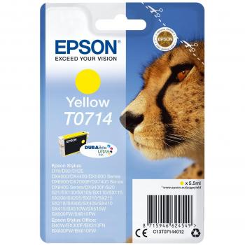 Cartucho de Tinta Original Epson T0714 Amarillo C13T07144011/C13T07144012, 5.5 ml, DURABrite Ultra, Serie Guepardo