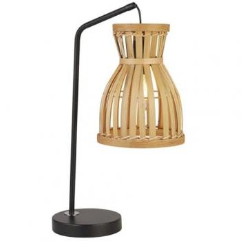 Lámpara de mesa contemporánea X Málaga, bambú y acero negro E14
