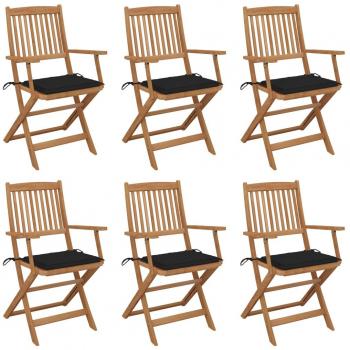 Sillas de jardín plegables 6 uds con cojines de madera maciza acacia