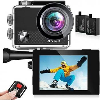 Cámara Deportiva 4K/20MP, Cámara de acción WiFi Cámara Impermeable de 40M / 131 pies, con Estuche Impermeable IP68 y Kit de Accesorios de Montaje, para Buceo/Ciclismo/Escalada/natación