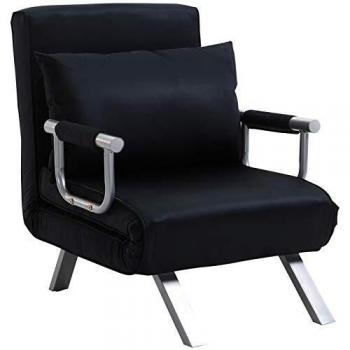 Sillón cama convertible 1 plaza desenfundable gran confort con cojín y patas de metal ante negro