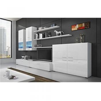 Mueble comedor moderno Skraut Home con luces Leds, acabado en Brillo Lacado y Mate, medidas 300x42x189cm, disponible en Blanco y Negro/Blanco
