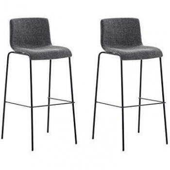 Set de 2 Taburetes de Bar Hover Tapizados en Tela Gris Claro con Estructura Metálica Negra