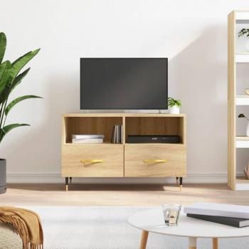 Mueble para TV de madera contrachapada en color roble ahumado, dimensiones 80x36x50 cm, ideal para salón y como mesa de televisión