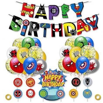 Kit de Decoraciones Superhéroes, Pancartas,Globos,Adornos de Pastel Superhéroes, de Fiesta Temáticos Superhéroe Suministros