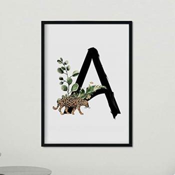 Póster de Letras A3 Estilo Jungla Negra con Imágenes del Alfabeto Sin Marco