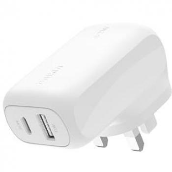 Belkin 42W Dual Port Fast Charging Wall Charger - Universal White AC USB-C + USB-A for Mobile Devices