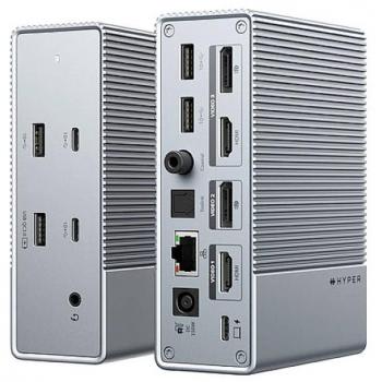 Estación de acoplamiento USB-C Targus HDG215-EUZ Hyper GEN2 15-en-1 con interfaz USB 3.2 Gen 2 (3.1 Gen 2) Type-C en color plata