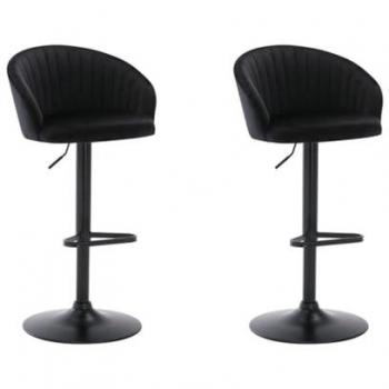 Juego de 2 taburetes de bar en terciopelo y metal - Altura ajustable - Negro - DORALIZ