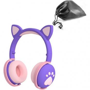 Auriculares Inalámbricos Gamer Rosa Orejas de Gato Bluetooth 5.0 con Micrófono 3.5mm para PS4 y PC