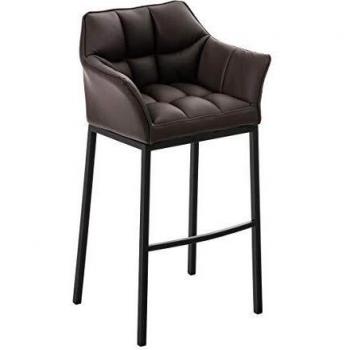Taburete de Bar Damaso Simil Cuero con Base de 4 Pies, Respaldo, Reposabrazos y Reposapiés - Marrón/Negro