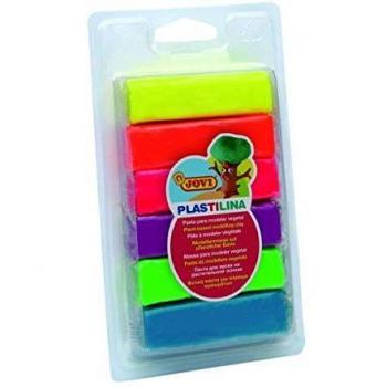 Jovi 33 - Blíster de plastilina, 6 barras 25 g surtidas, colores fluorescentes
