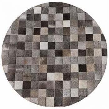 Alfombra redonda de piel de vaca marrón y gris Ø 140 cm patchwork elaborada a mano Bergama