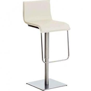 Taburete de Bar Limon Crema con Asiento de Piel Sintética, Altura Ajustable y Estructura de Acero Inoxidable