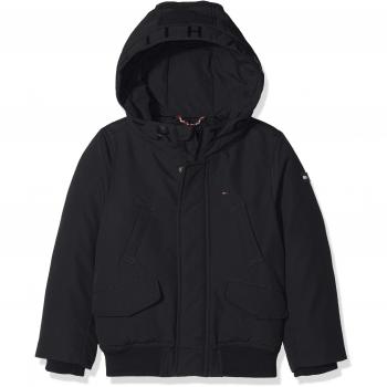 Tommy Hilfiger Arctic Hooded Bomber Jacket, Chaqueta para Niños, Negro