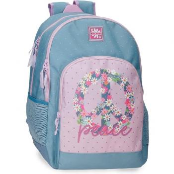 Roll Road Peace Mochila Escolar Adaptable Azul y Rosa con Doble Compartimento 33x44x17cm 46cm