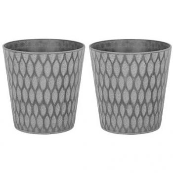Set de 2 macetas de fibra de arcilla gris oscuro 36 x 36 cm para exterior e interior resistentes a todas las condiciones climáticas