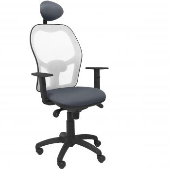 Silla de Oficina Jorquera Piqueras y Crespo con Asiento Bali en Malla Blanca y Cabecero Fijo, Color Gris Oscuro