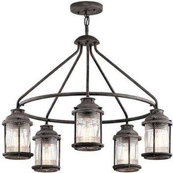 Lámpara colgante de exterior Ashland Bay, zinc, vidrio, 5 luces