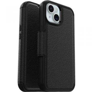 Funda Folio OtterBox Strada MagSafe para iPhone 15 - Piel Premium, Resistente a Golpes, con 2 Slots para Tarjetas, Color Negro