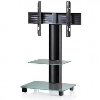 VCM Tosal Schwarz-Soporte Vertical de TV, con estantes, Ruedas Incluidas, Cristal Opaco, Color Negro