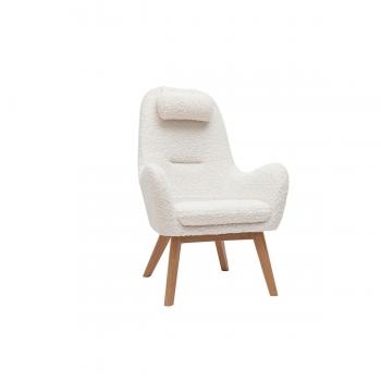 Sillón nórdico de tejido efecto borreguillo y madera MANIA - blanco