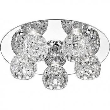 Plafón Clea Chrome 5 bombillas LED empotrable de cristal, diámetro 13 cm