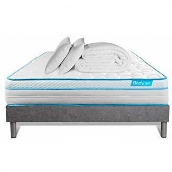 Pack completo cama 140x190cm - Colchón BodyMax de memoria y micro resortes ensachados (26 cm) + Somier kit gris + Edredón 240x220cm + 2 almohadas 60x40